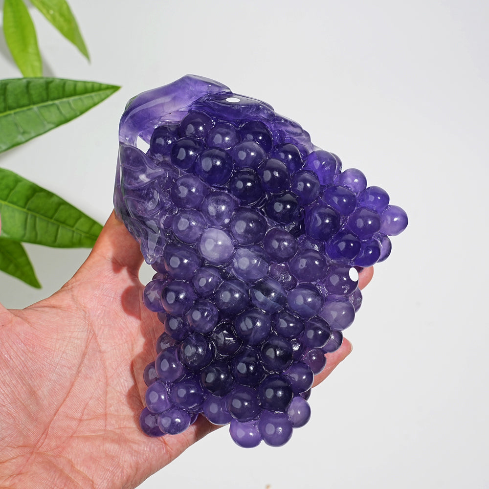 Unique,A Slightly Imperfect Purple Fluorite Grape Carving