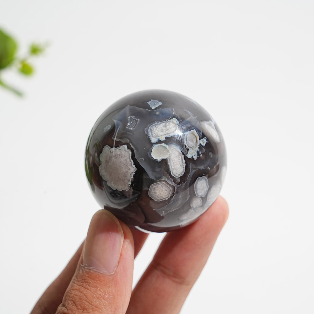 Natural Crystal Exquisite Black Flower Agate Sphere