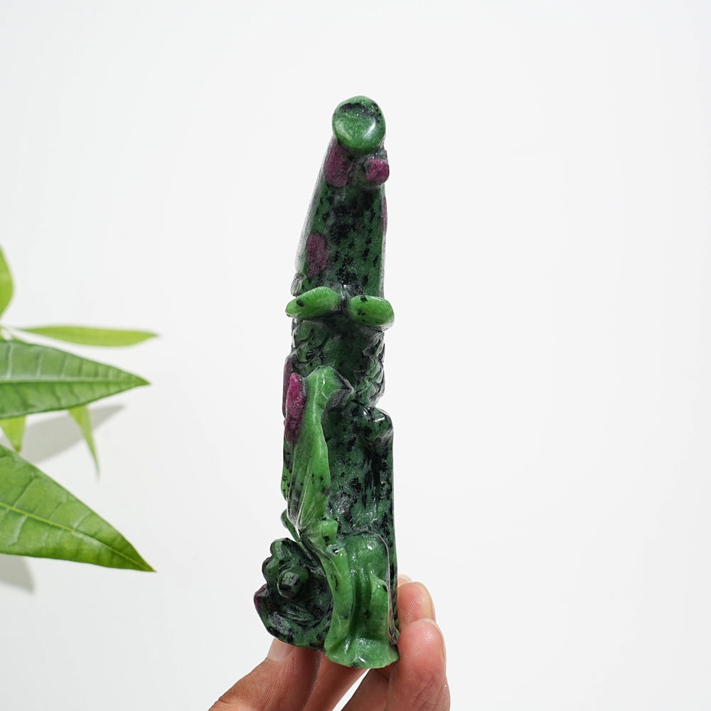 Unique,Natural Crystal Ruby In Zoisite Koi Fish Carving