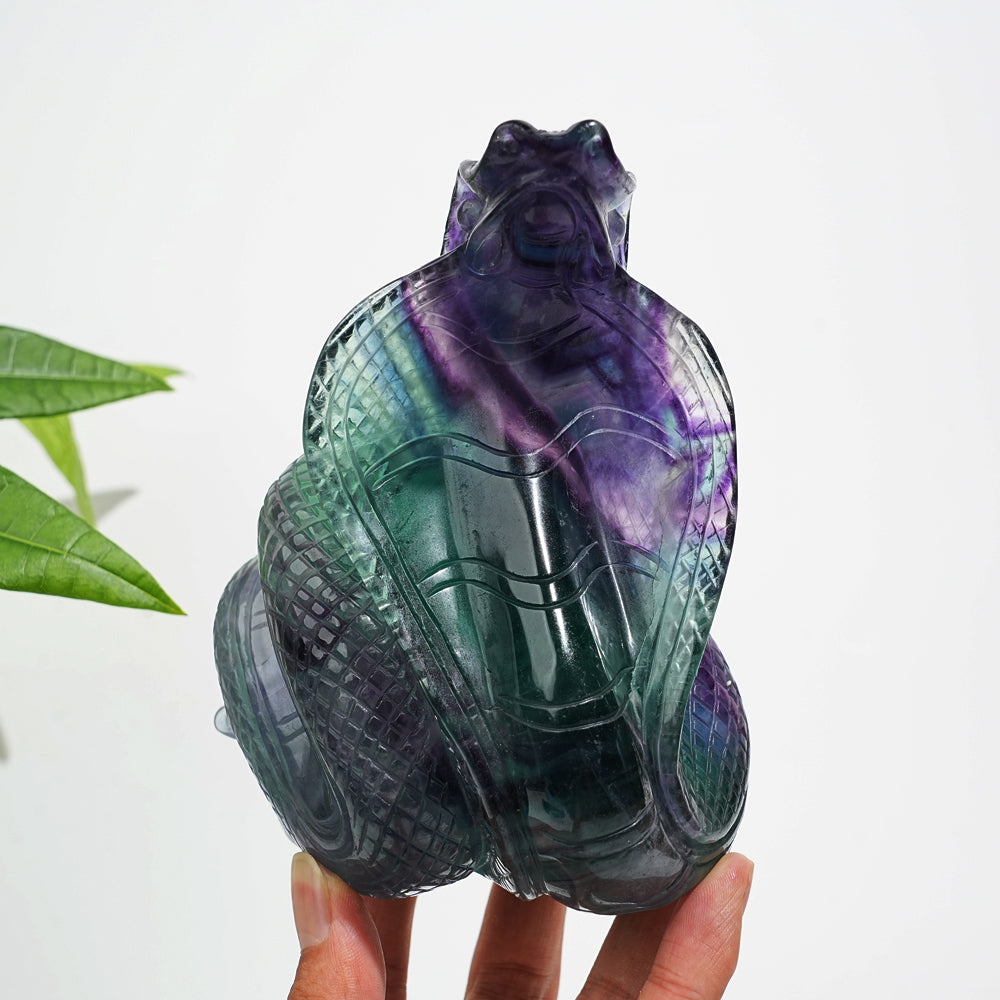 Unique,Natural Crystal Fluorite Cobra Carving