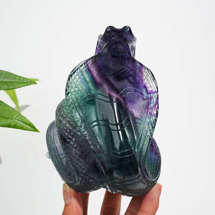 Unique,Natural Crystal Fluorite Cobra Carving