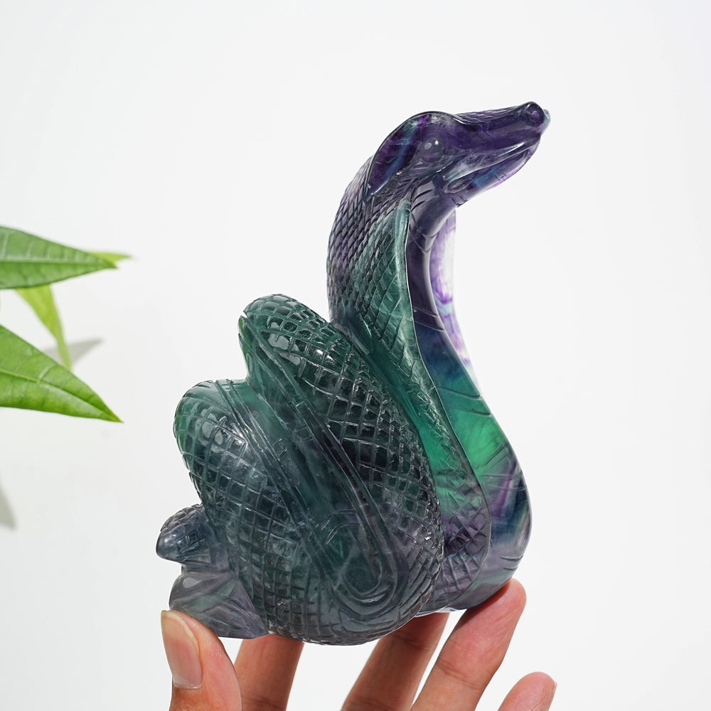 Unique,Natural Crystal Fluorite Cobra Carving