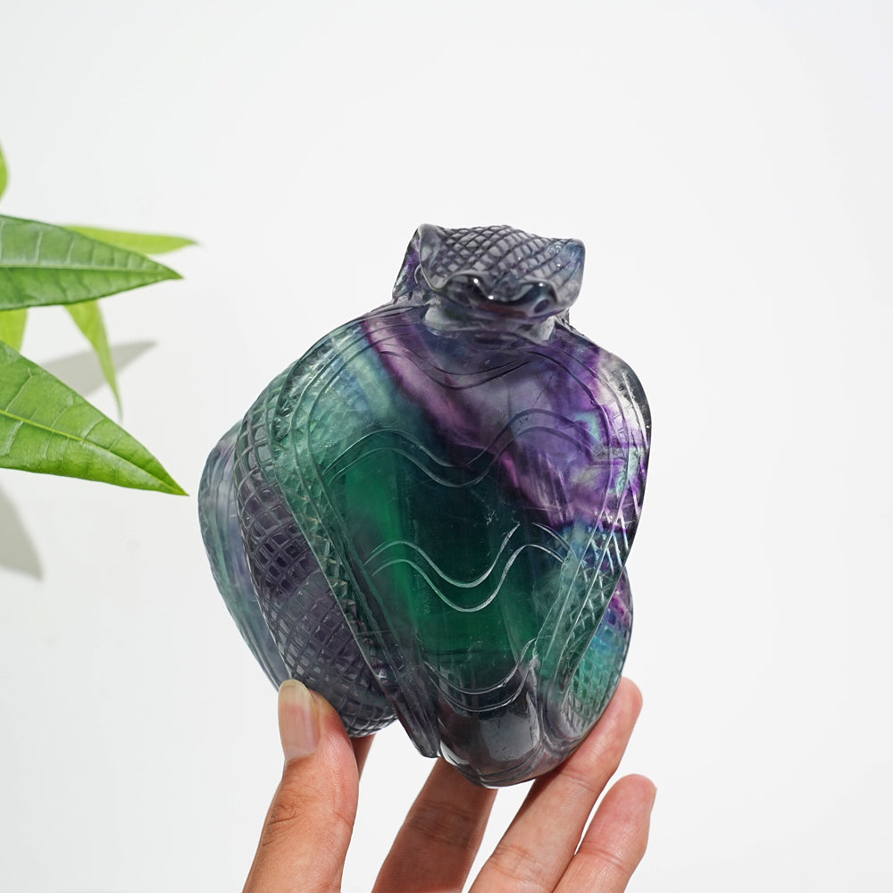 Unique,Natural Crystal Fluorite Cobra Carving