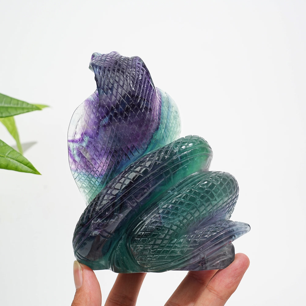 Unique,Natural Crystal Fluorite Cobra Carving