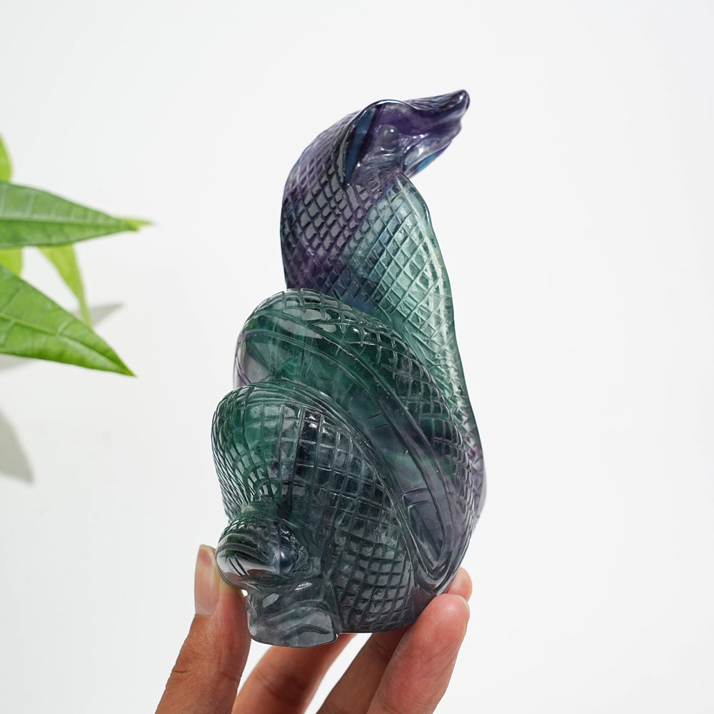 Unique,Natural Crystal Fluorite Cobra Carving