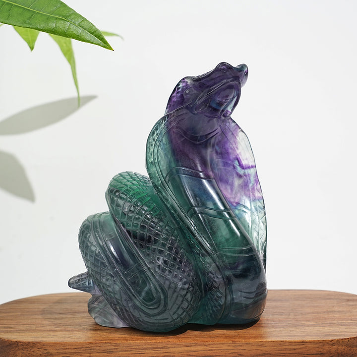 Unique,Natural Crystal Fluorite Cobra Carving