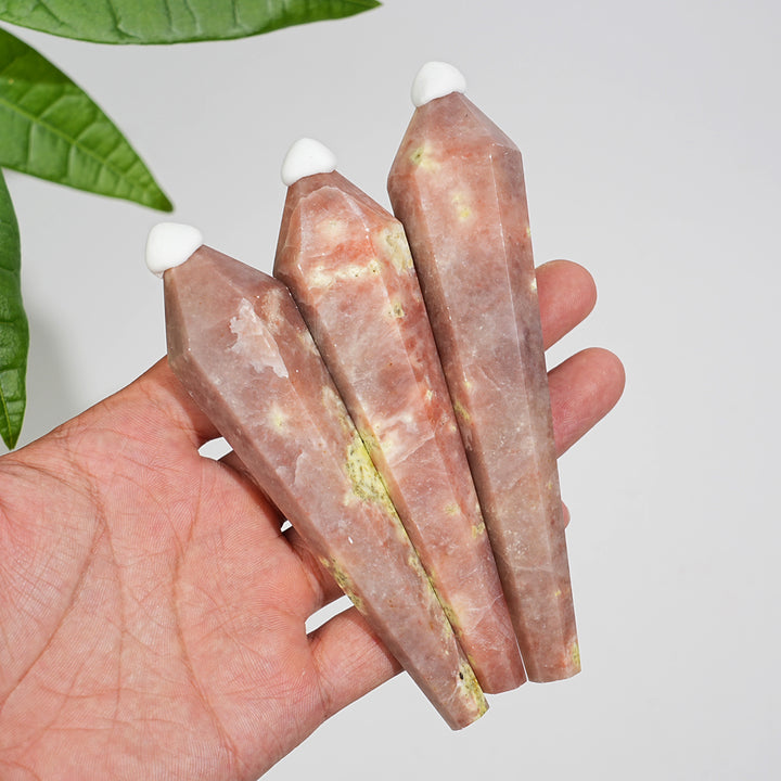 Natural Crystal Red Calcite With Serpentine Wand