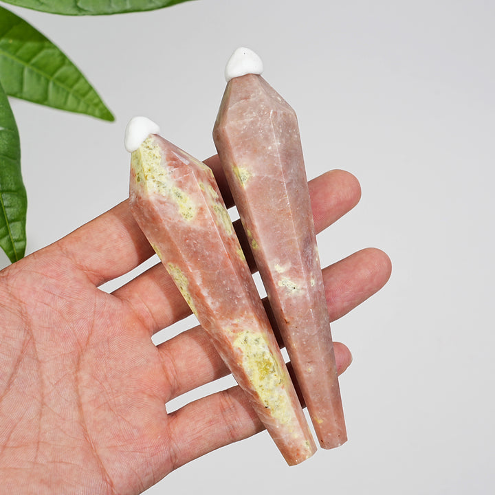 Natural Crystal Red Calcite With Serpentine Wand