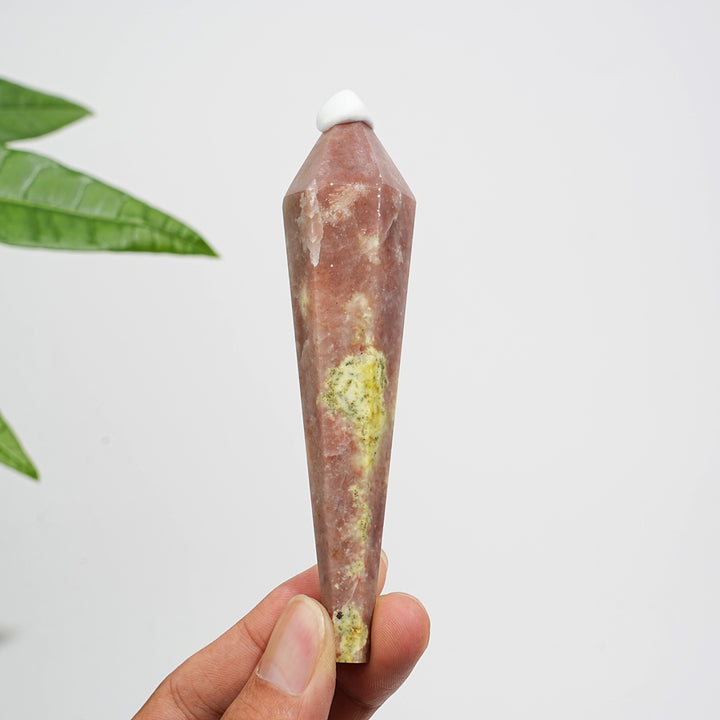 Natural Crystal Red Calcite With Serpentine Wand