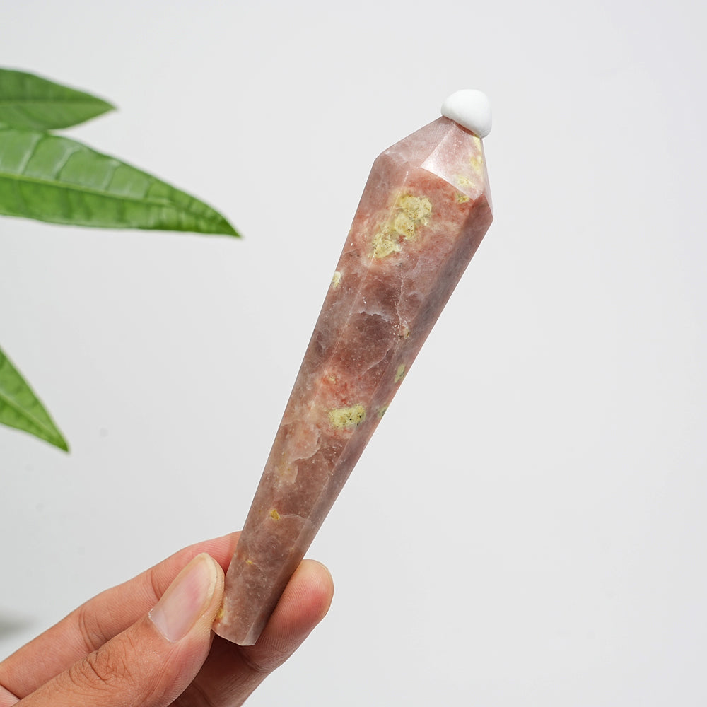 Natural Crystal Red Calcite With Serpentine Wand