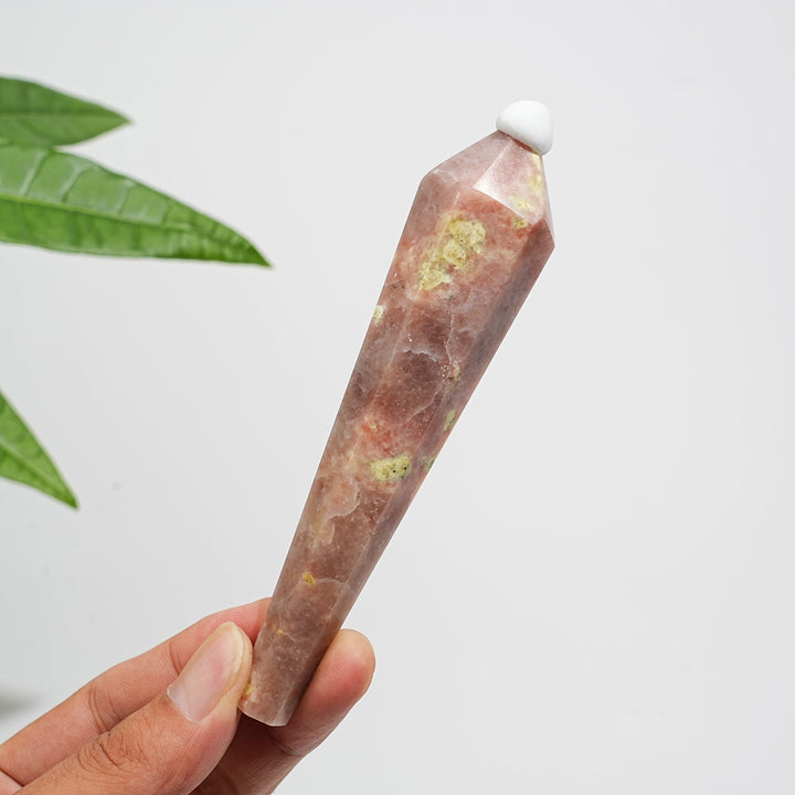 Natural Crystal Red Calcite With Serpentine Wand