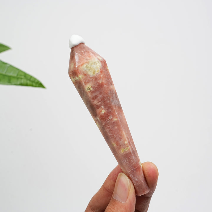 Natural Crystal Red Calcite With Serpentine Wand