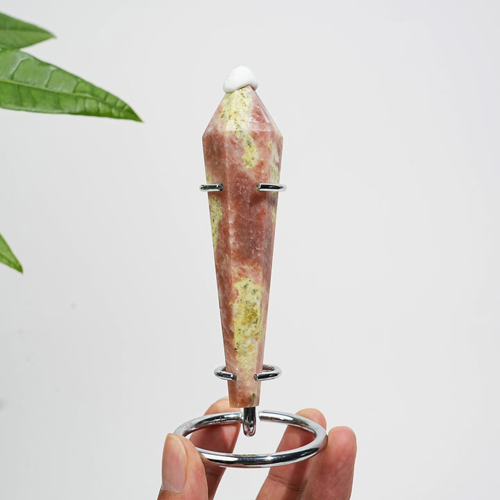 Natural Crystal Red Calcite With Serpentine Wand
