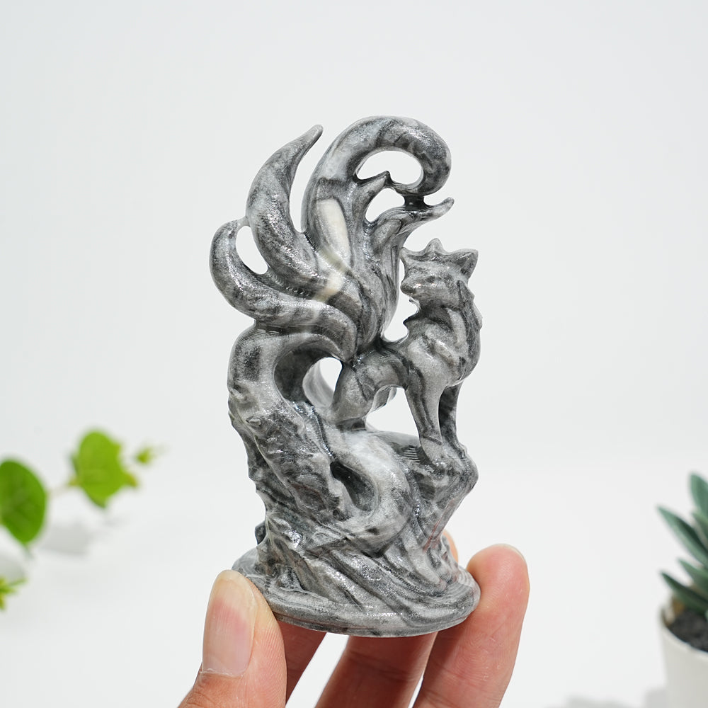 Natural Nine-Tailed Fox Crystal Carving