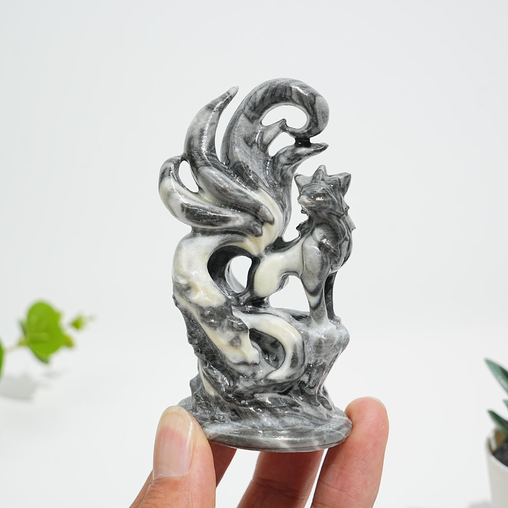 Natural Nine-Tailed Fox Crystal Carving