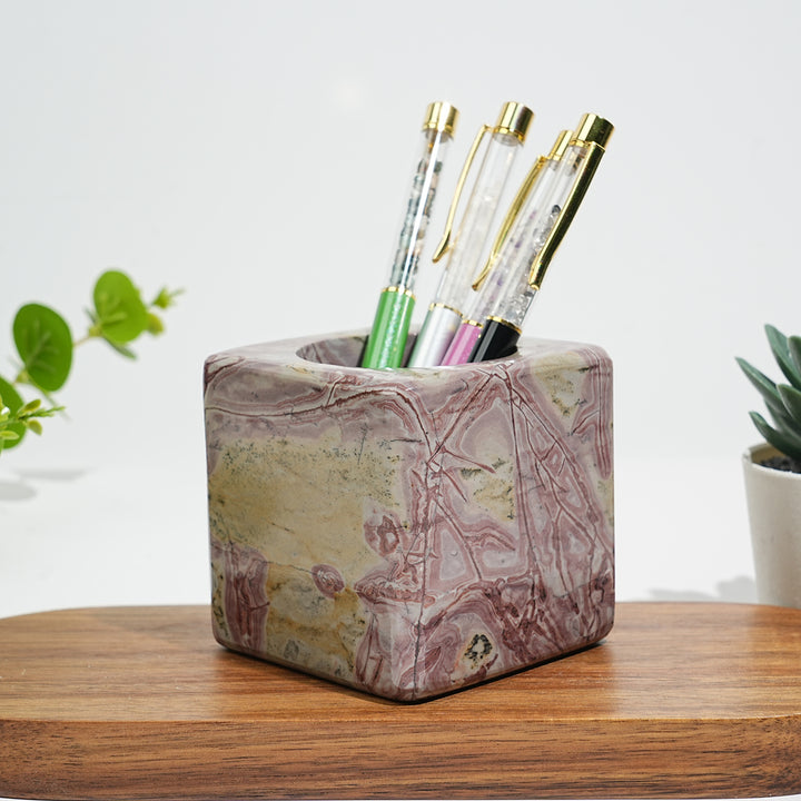Natural Crystal Artisan Picture Jasper Pen Holder