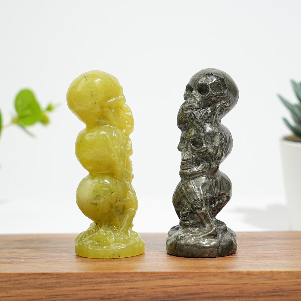 Natural Crystal Three Wise Skulls Carving