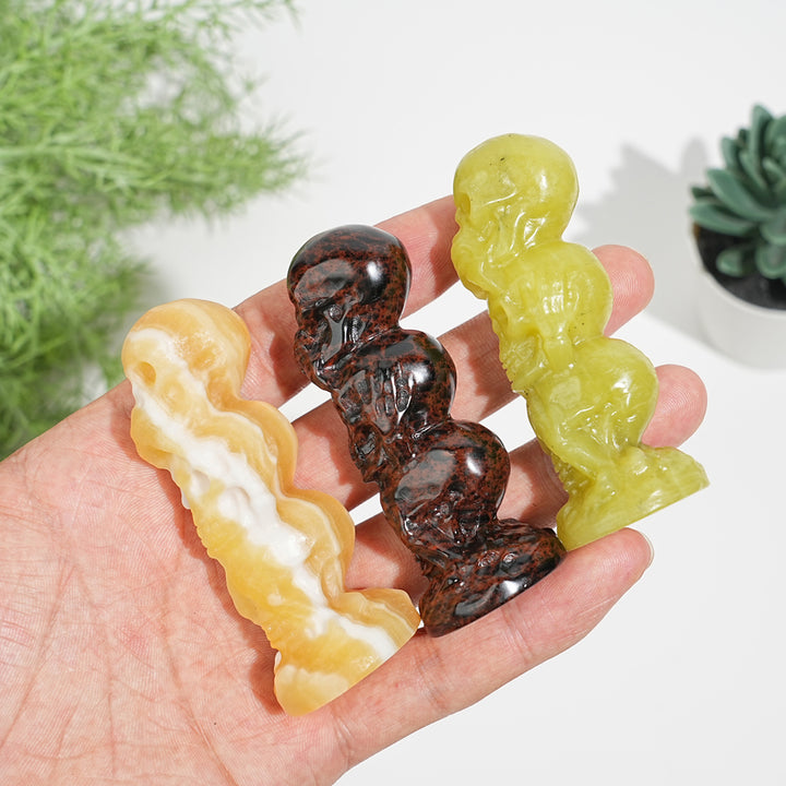 Natural Crystal Three Wise Skulls Carving