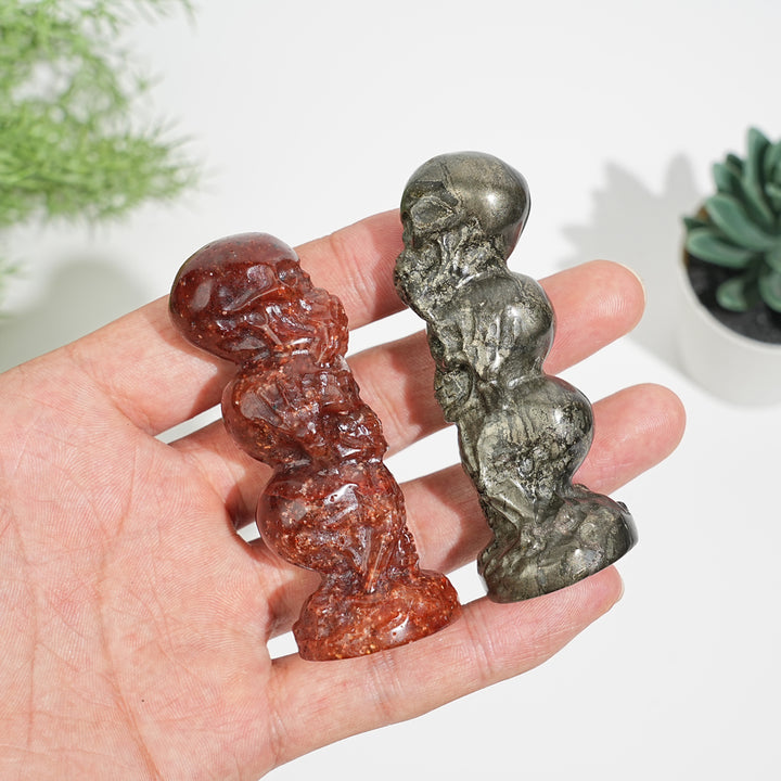 Natural Crystal Three Wise Skulls Carving