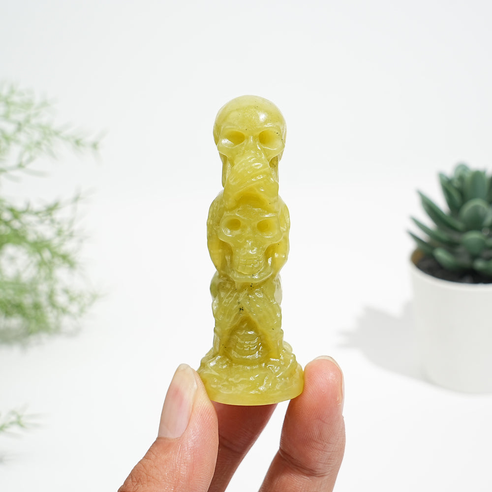 Natural Crystal Three Wise Skulls Carving