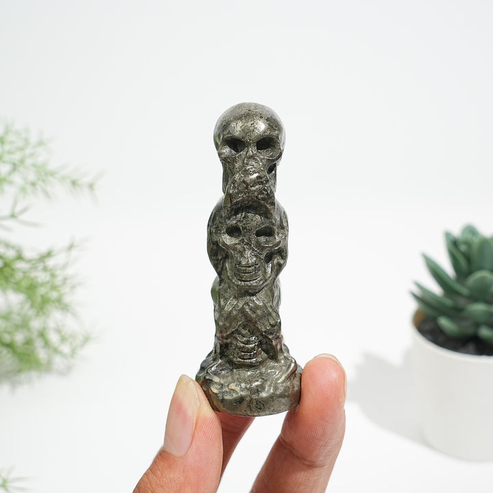 Natural Crystal Three Wise Skulls Carving