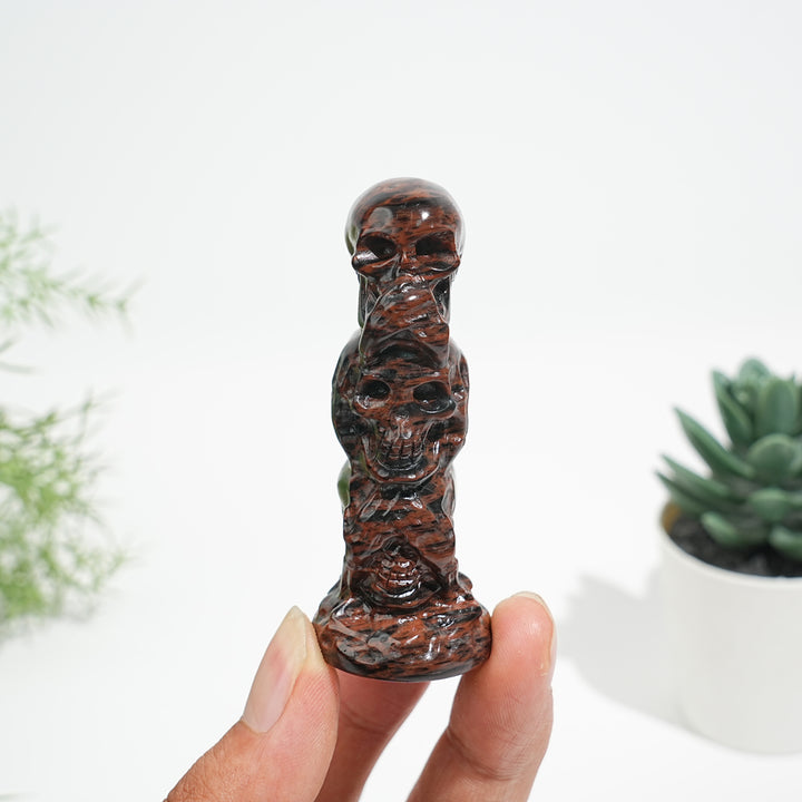 Natural Crystal Three Wise Skulls Carving