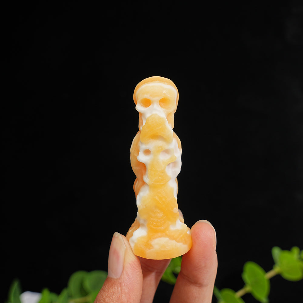 Natural Crystal Three Wise Skulls Carving