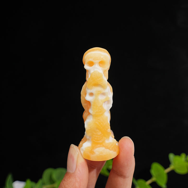 Natural Crystal Three Wise Skulls Carving