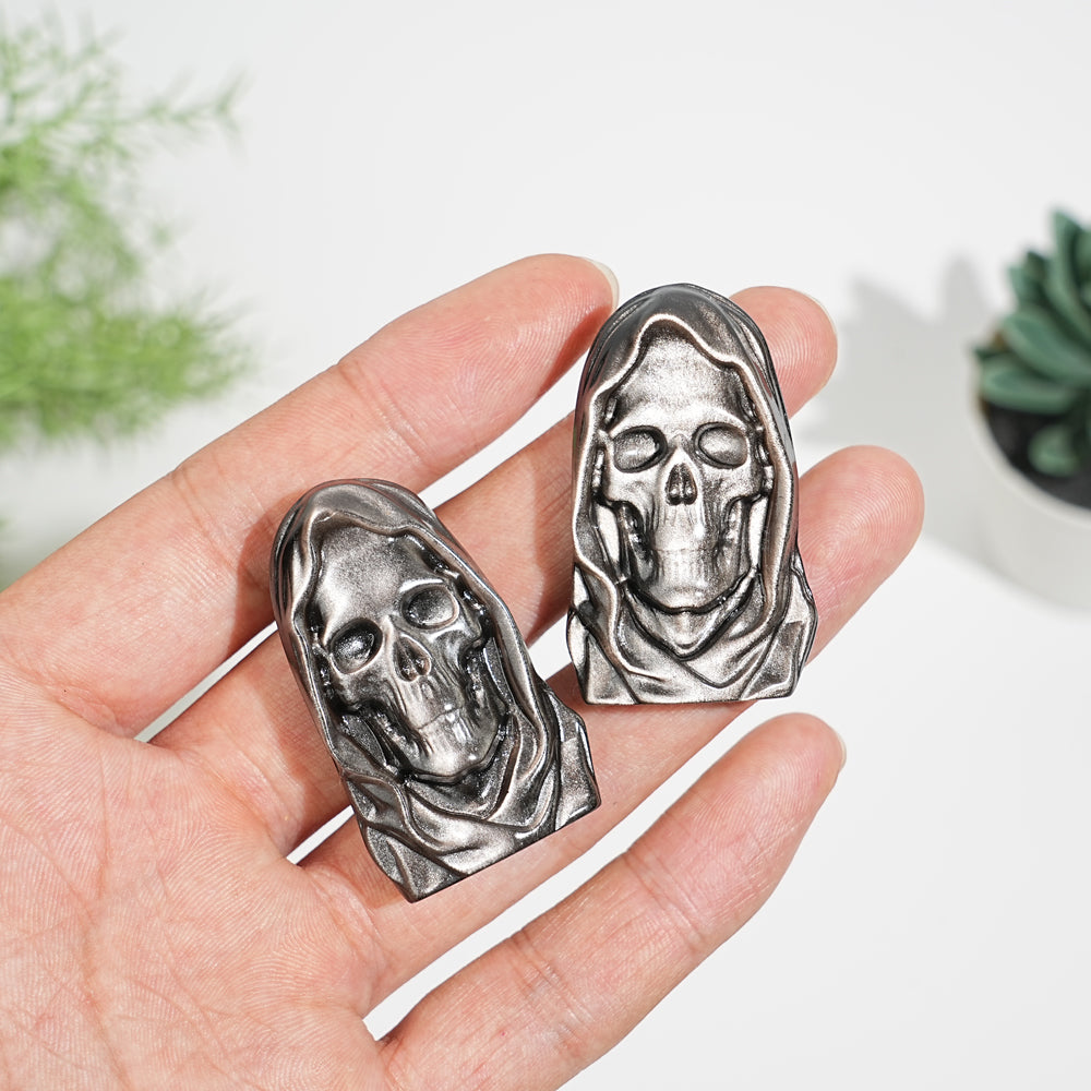 Natural Mystical Silver Obsidian Grim Reaper Carving