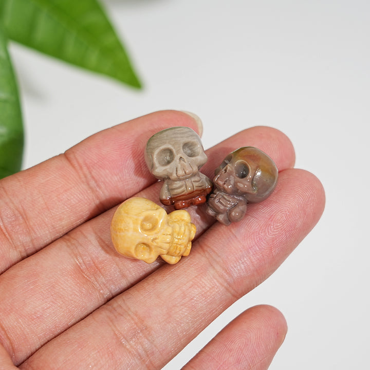 Natural Alashan Agate Cute Mini Skull Carving