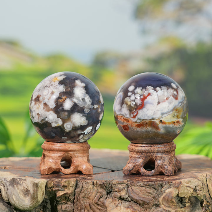 Natural Black Flower Agate Sphere