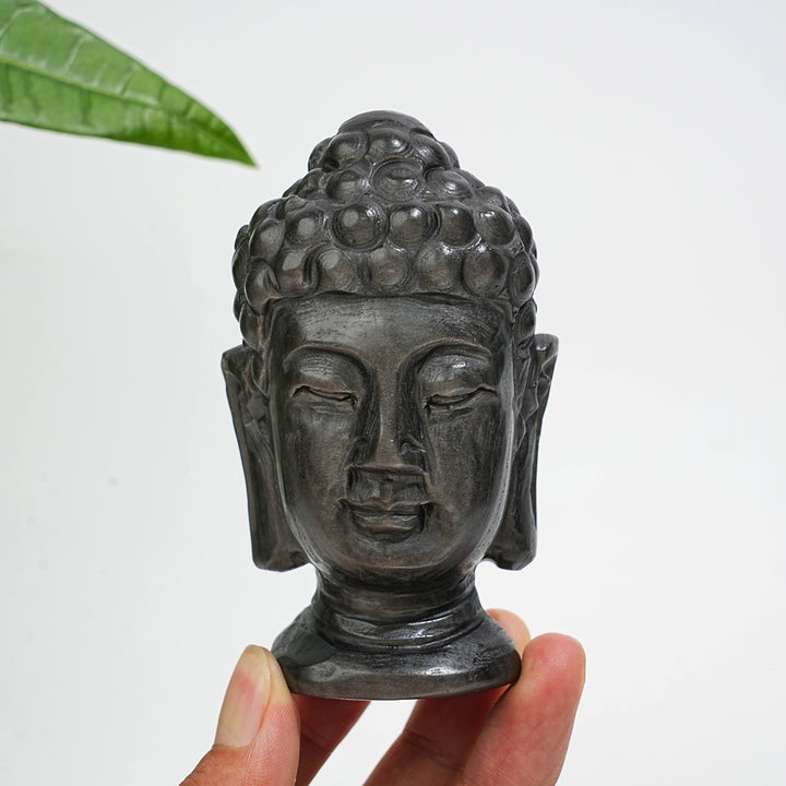 Unique,Natural Crystal Silver Obsidian Buddha Head Carving