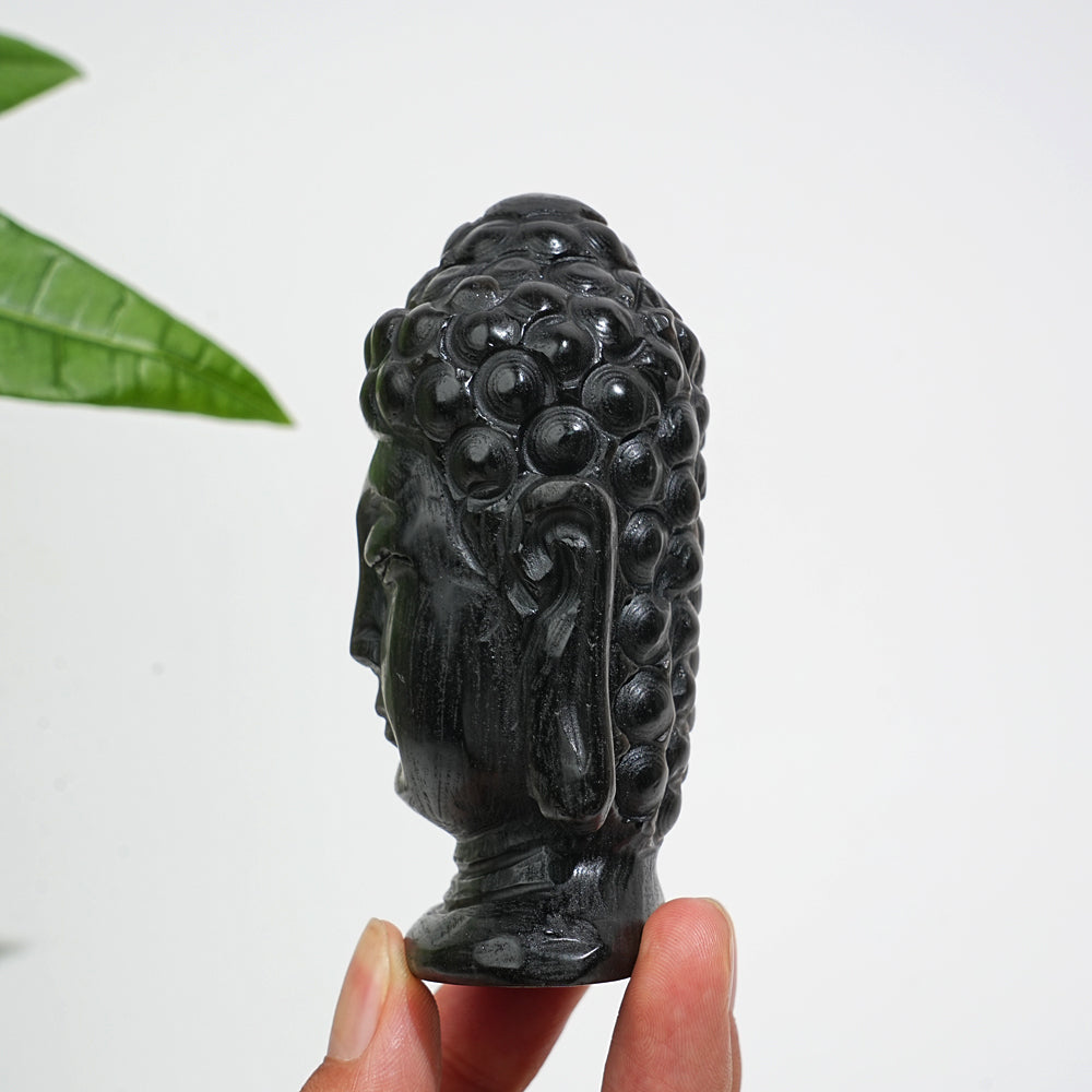 Unique,Natural Crystal Silver Obsidian Buddha Head Carving
