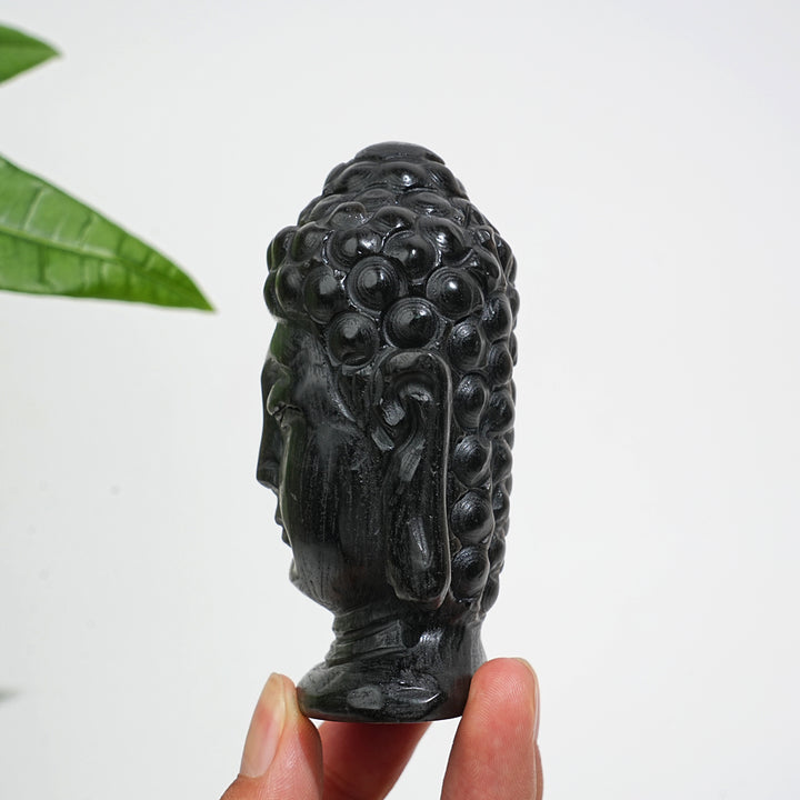 Unique,Natural Crystal Silver Obsidian Buddha Head Carving