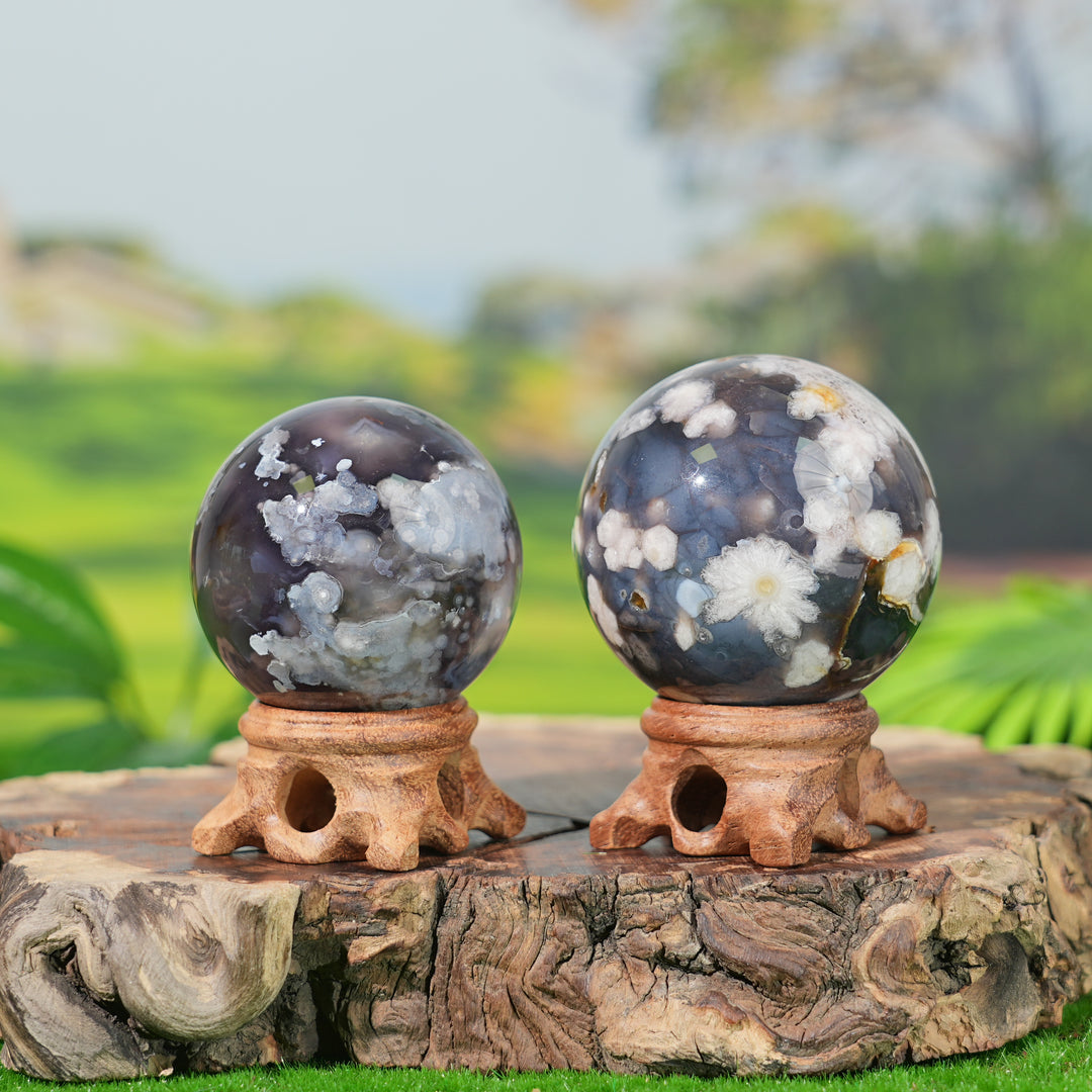 Natural Black Flower Agate Sphere