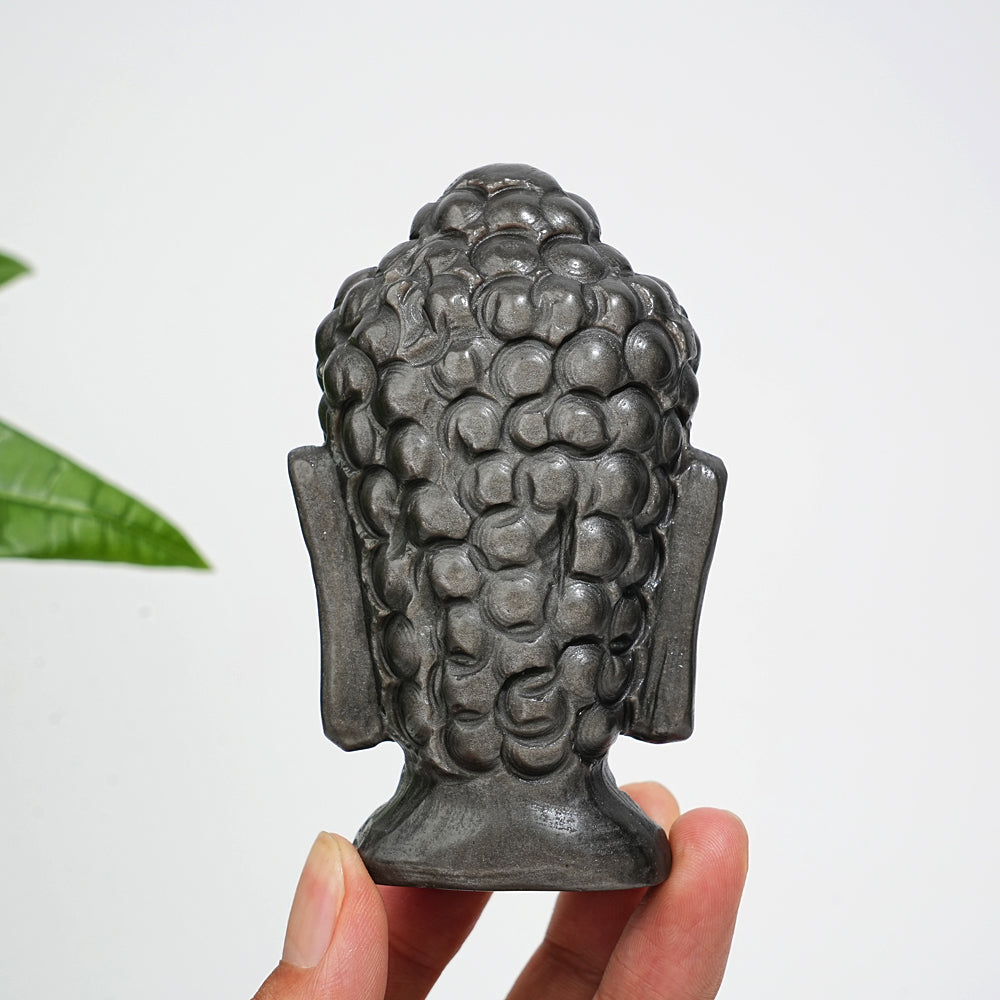 Unique,Natural Crystal Silver Obsidian Buddha Head Carving