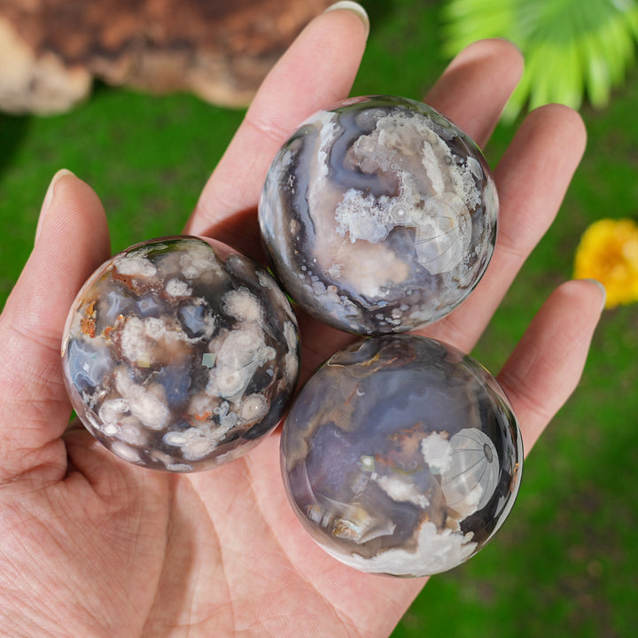 Natural Black Flower Agate Sphere