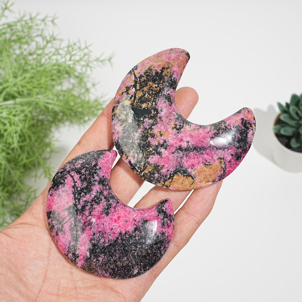 Unique,Natural Crystal Rhodonite Moon Carving