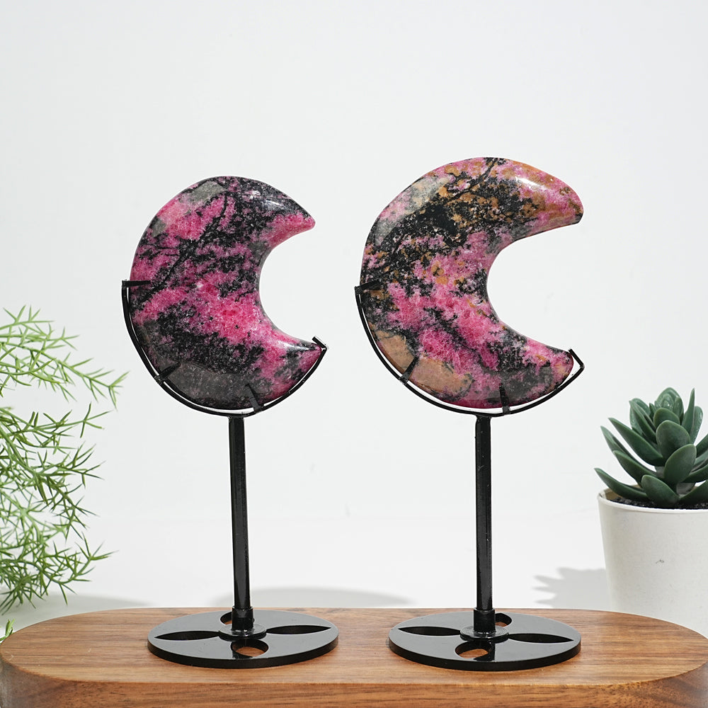 Unique,Natural Crystal Rhodonite Moon Carving