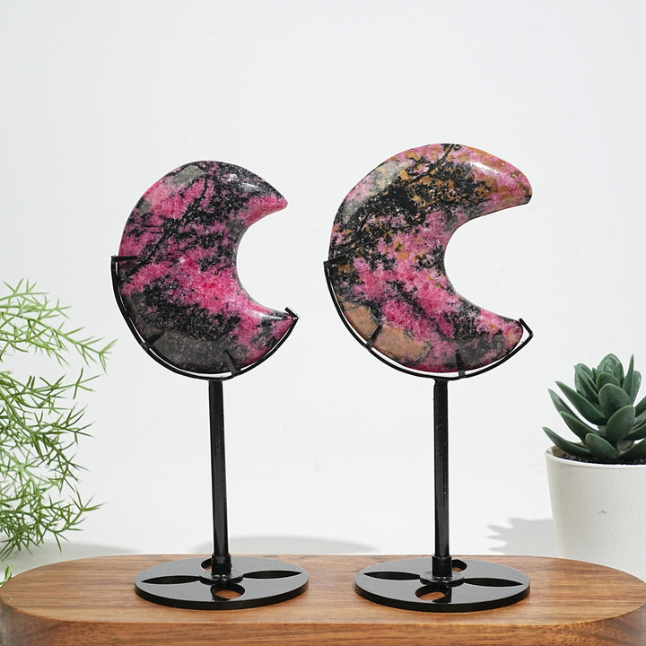 Unique,Natural Crystal Rhodonite Moon Carving