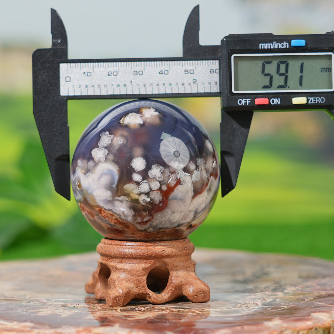 Natural Black Flower Agate Sphere