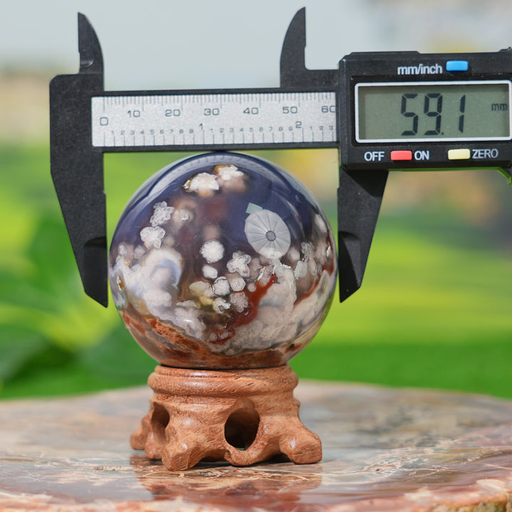 Natural Black Flower Agate Sphere