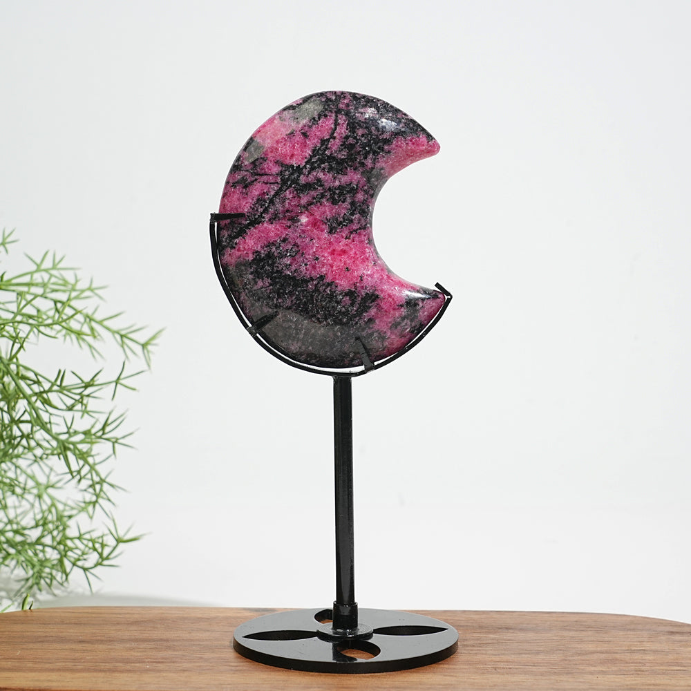 Unique,Natural Crystal Rhodonite Moon Carving