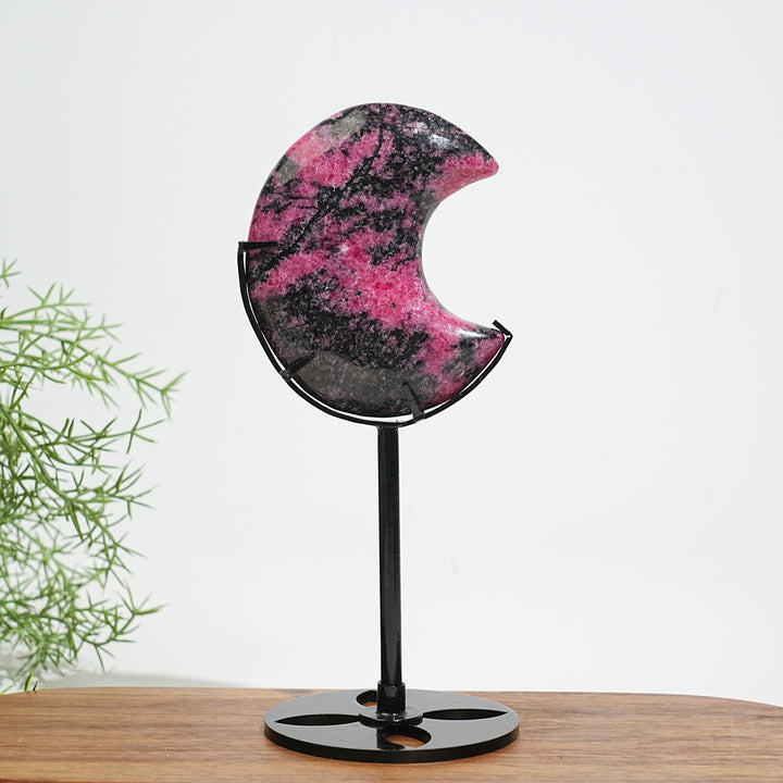 Unique,Natural Crystal Rhodonite Moon Carving