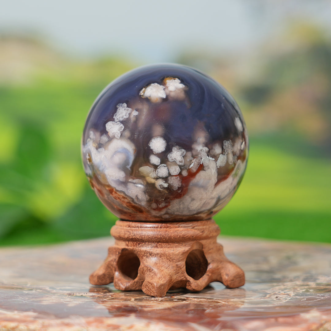 Natural Black Flower Agate Sphere