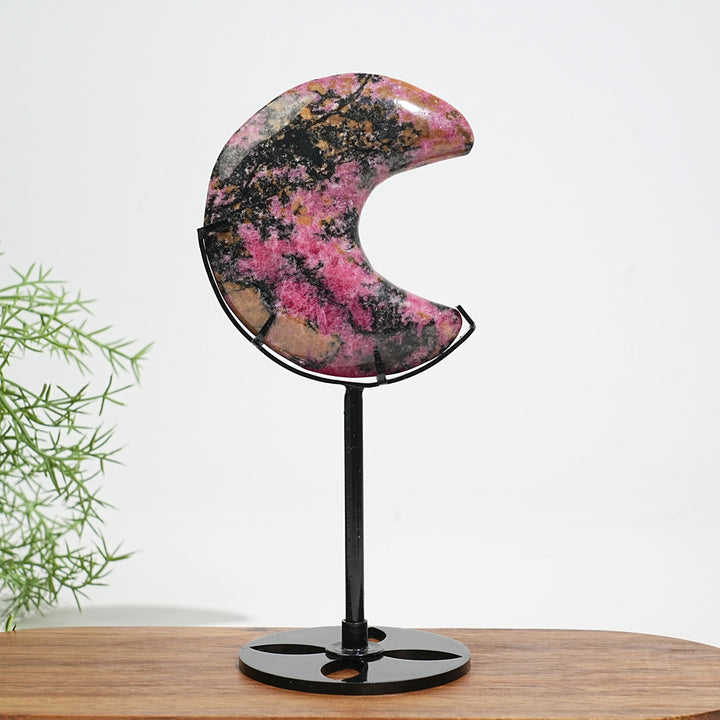 Unique,Natural Crystal Rhodonite Moon Carving