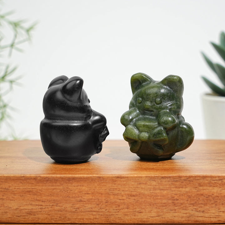 Natural Crystal Teacup Cat Carving
