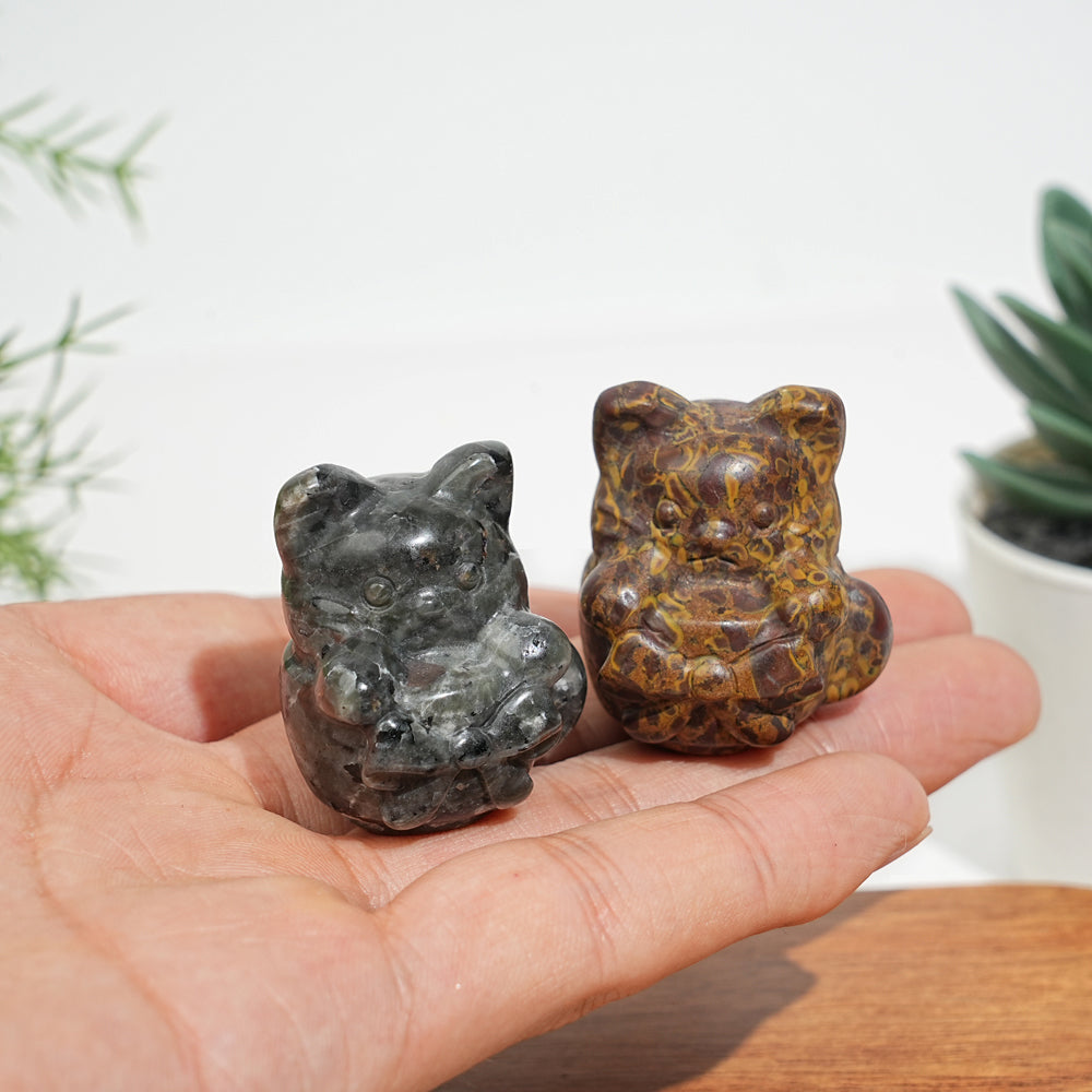 Natural Crystal Teacup Cat Carving