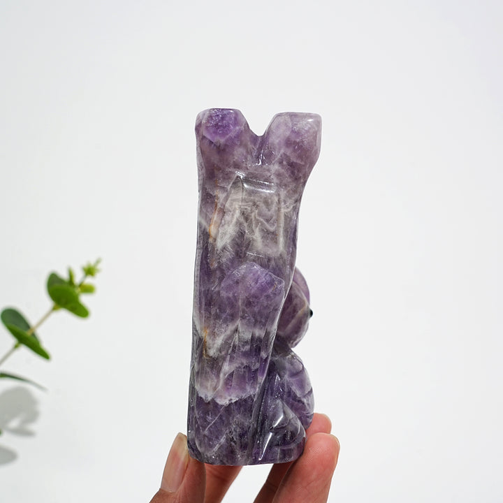 Unique,A Slightly Imperfect Natural Crystal Dream Amethyst Owl On Tree Branch Carving