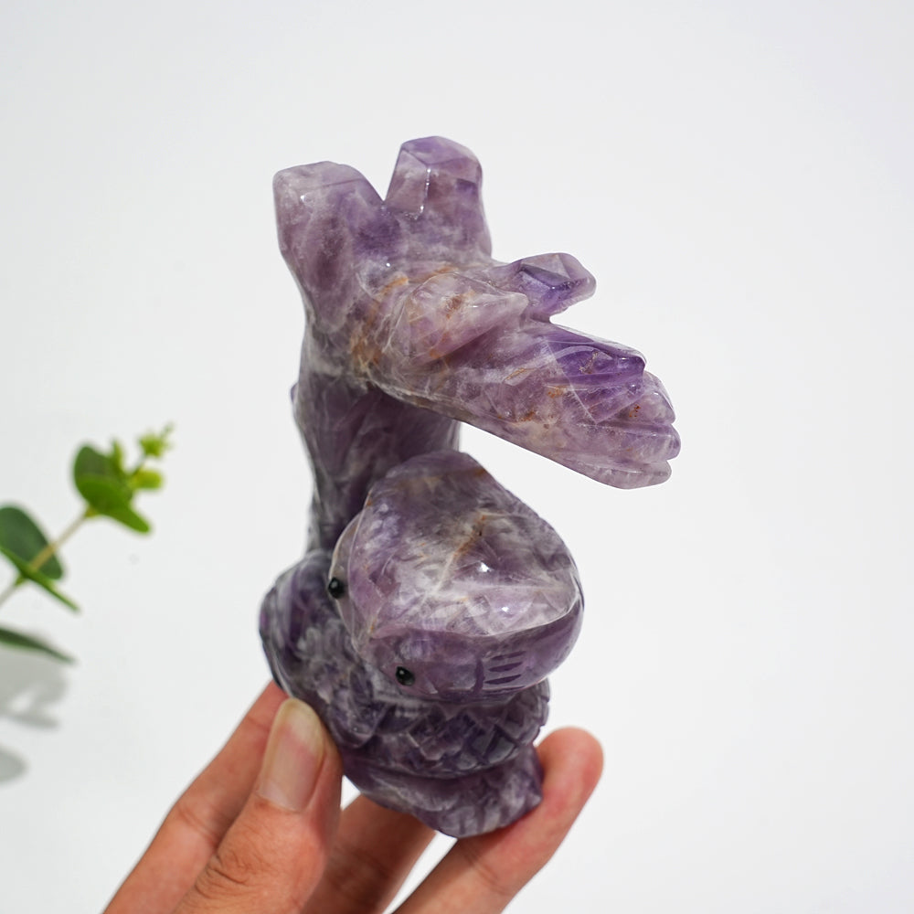 Unique,A Slightly Imperfect Natural Crystal Dream Amethyst Owl On Tree Branch Carving